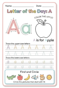 Letter A tracing worksheet for kids