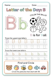 Letter B tracing worksheet for kids