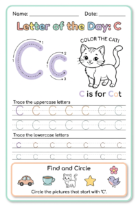 Letter C tracing worksheet for kids