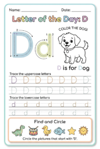 Letter D tracing worksheet for kids