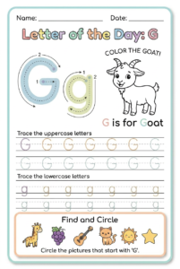 Letter G tracing worksheet for kids