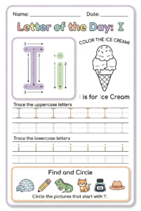 Letter I tracing worksheet for kids
