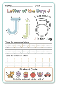 Letter J tracing worksheet for kids