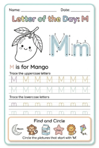 Letter M tracing worksheet for kids