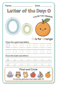 Letter O tracing worksheet for kids