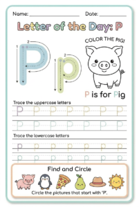 Letter P tracing worksheet for kids