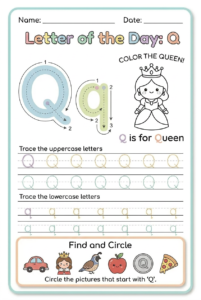 Letter Q tracing worksheet for kids