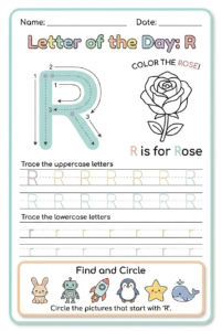 Letter R tracing worksheet for kids