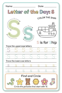 Letter S tracing worksheet for kids