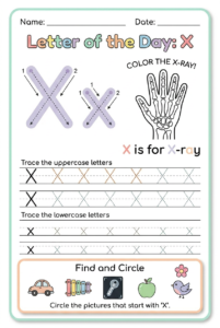 Letter X tracing worksheet for kids