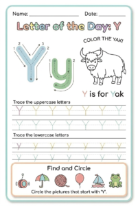 Letter Y tracing worksheet for kids