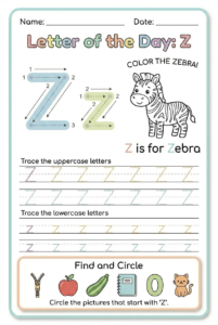 Letter Z tracing worksheet for kids